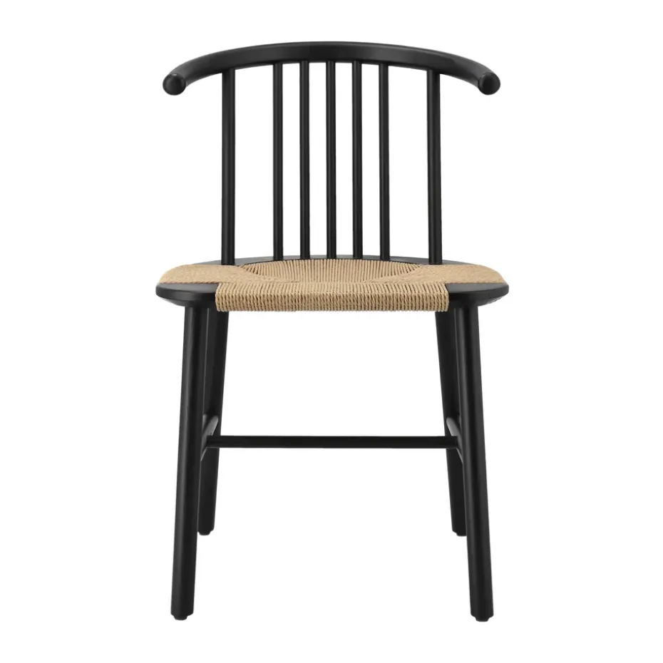Chaise de salle à manger VIOR avec assise tressée, Chêne laqué noir-nature