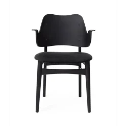 Chaise Gesture, assise revêtue de textile, tissu anthracite, structure en hêtre laqué noir