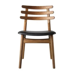 Chaise J48, Smoked oak nature lacquered-black leather