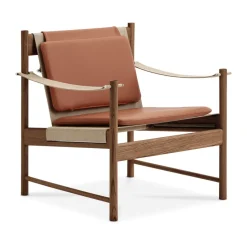 Chaise longue HB, Chêne huilé fumé-cuir Brandy