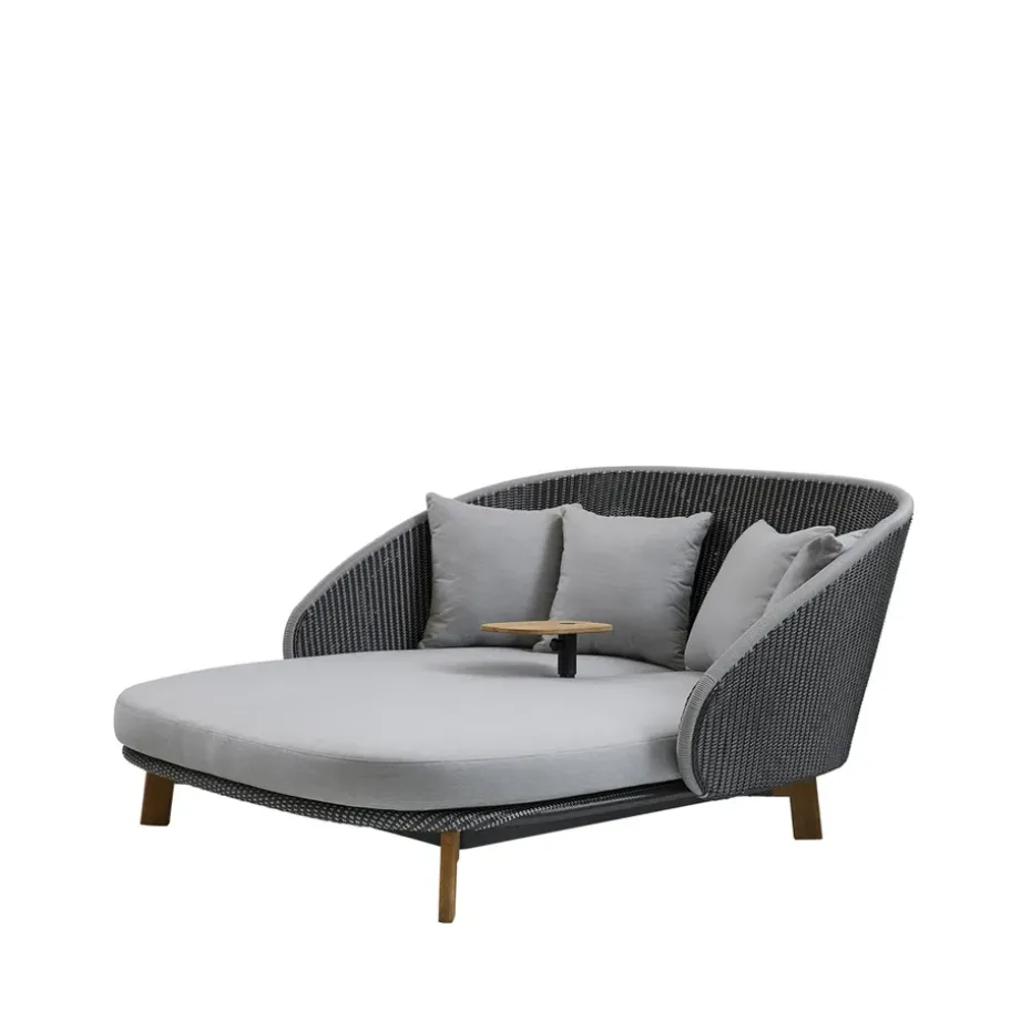 Chaise longue Peacock Weave, Cane-Line Natté grey/light grey, incl. coussins light grey & table