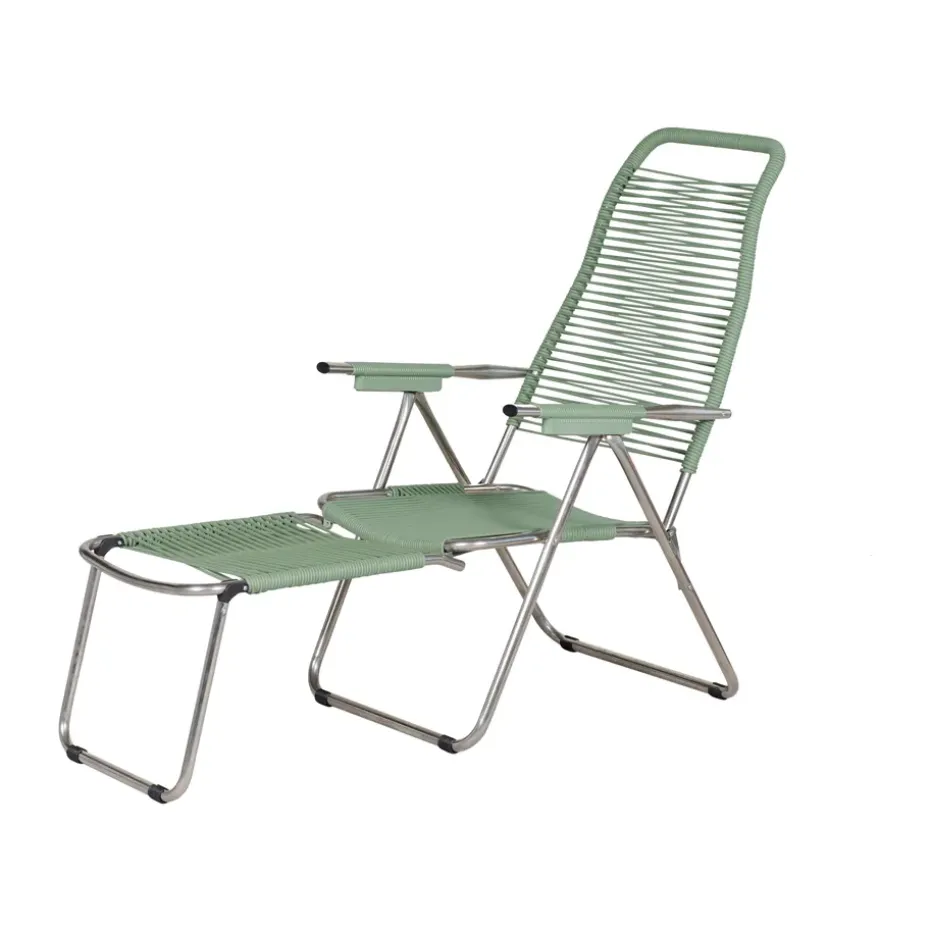 Chaise longue Spaghetti avec repose‑pieds, Sage green