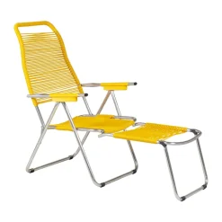 Chaise longue Spaghetti avec repose‑pieds, Jaune