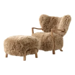Chaise longue Wulff ATD2 fauteuil et pouf ATD3, Chêne huilé-Miel peau de mouton