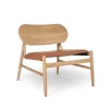 Chaise lounge Ferdinand, cuir cognac, structure en chêne huilé à la cire
