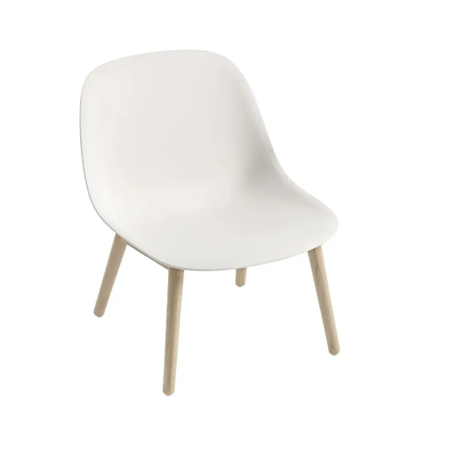 Chaise lounge Fiber wood base, natural white, pieds en chêne