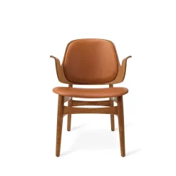 Chaise lounge Gesture, cuir silk 250 cognac, structure en chêne huilé teck