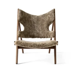 Chaise lounge Knitting, peau de mouton sahara, structure noyer