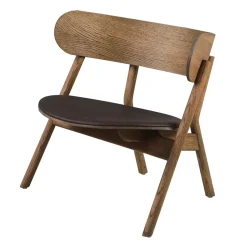 Chaise lounge Oaki assise en cuir, Chêne fumé