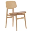 Chaise NY11 assise cuir chêne, Dunes camel