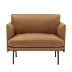 Chaise Outline base noire, Refine leather cognac-Black