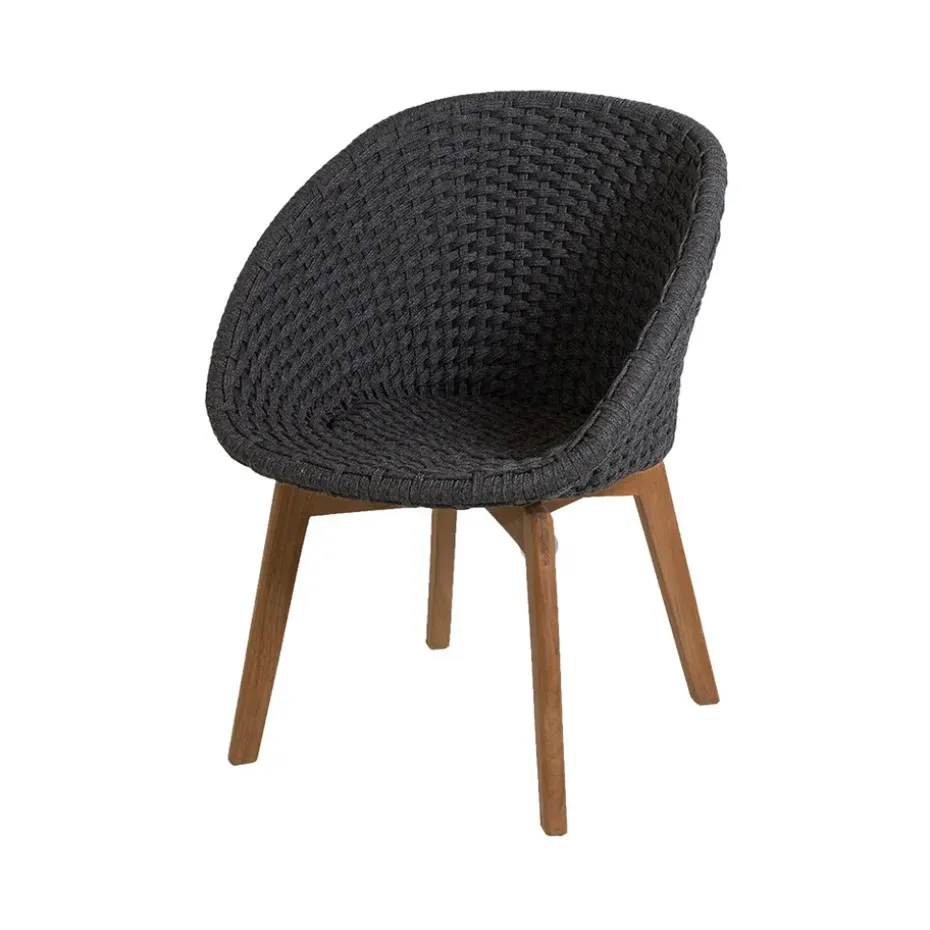 Chaise Peacock soft rope, Dark grey, teak