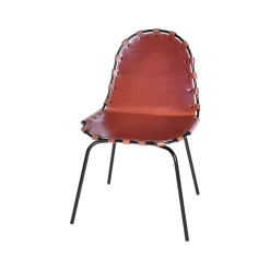 Chaise Stretch, cuir cognac, support noir