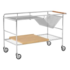 Chariot de rangement Alima verni chêne, Chrome et chêne verni