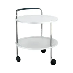 Chariot de service Trolley Round, blanc, structure chromée