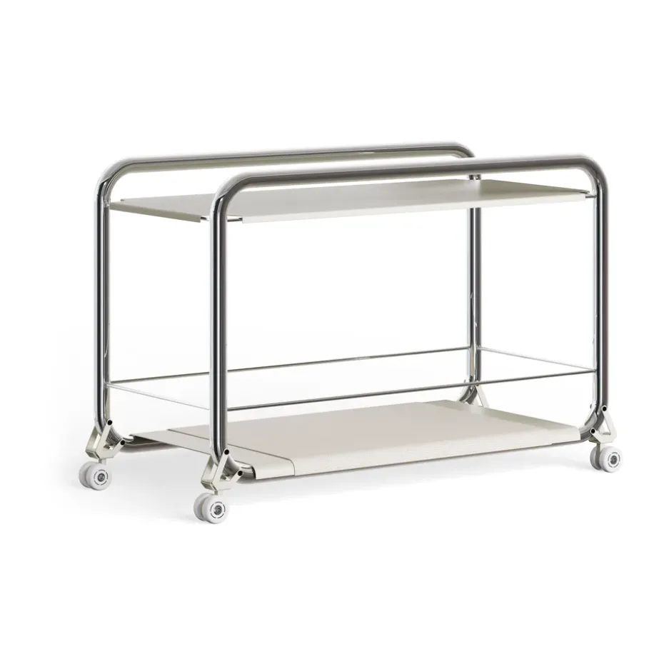 Chariot Tension, Tapis en cuir beige et chrome