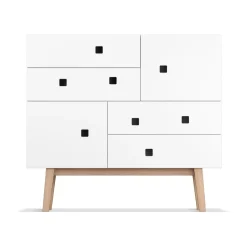Commode Peep B1, blanc, retro, structure en chêne