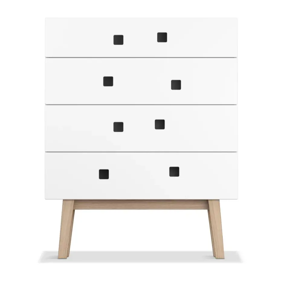 Commode Peep B3, blanc, retro, structure en chêne