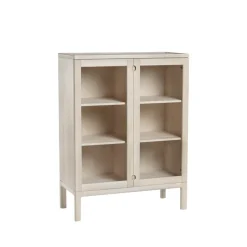 Commode Prio haute, bouleau huilé blanc, porte en verre