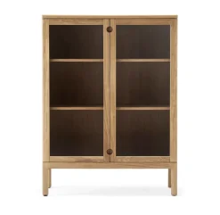 Commode Prio haute, chêne huilé naturel, porte en verre