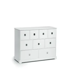 Commode Smögen, Blanc, 9 tiroirs, chrome