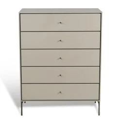 Commode Volt 5 tiroirs beige, Détails en acier inoxydable