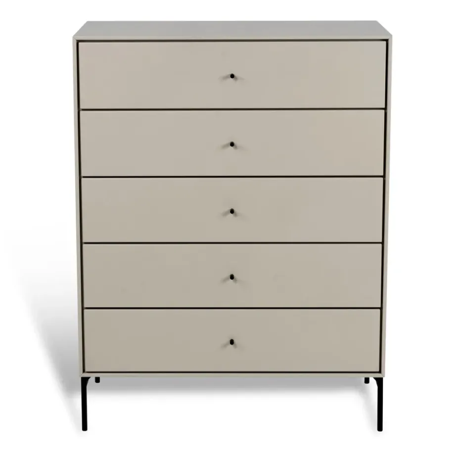 Commode Volt 5 tiroirs beige, Détails en noir