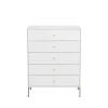 Commode Volt 5 tiroirs laquée blanche, Détails en acier inoxydable