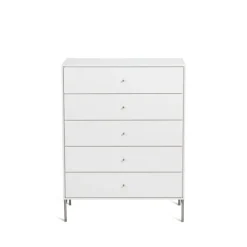 Commode Volt 5 tiroirs laquée blanche, Détails en acier inoxydable