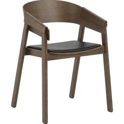 Cover Armchair chaise à accoudoirs avec assise en cuir, Brun foncé tacheté de noir