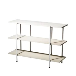 Desserte Lilly, frêne pigmenté blanc, support en acier laqué blanc, 120 cm