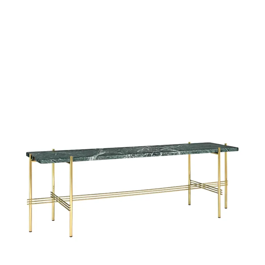 Desserte TS Console 1, marbre vert, structure en laiton