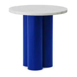 Dit table d'appoint Ø40 cm, Blanc Carrara-bleu clair