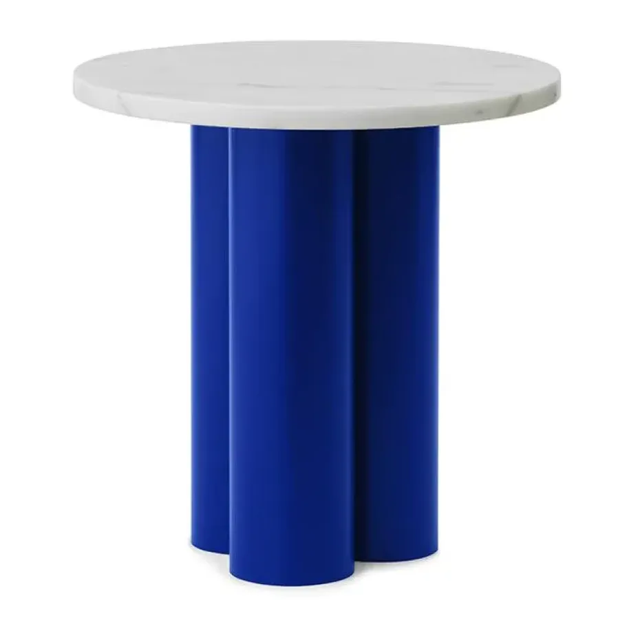 Dit table d'appoint Ø40 cm, Blanc Carrara-bleu clair