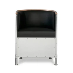Fauteuil aluminium brossé mat, Cuir Tärnsjö noir-noyer