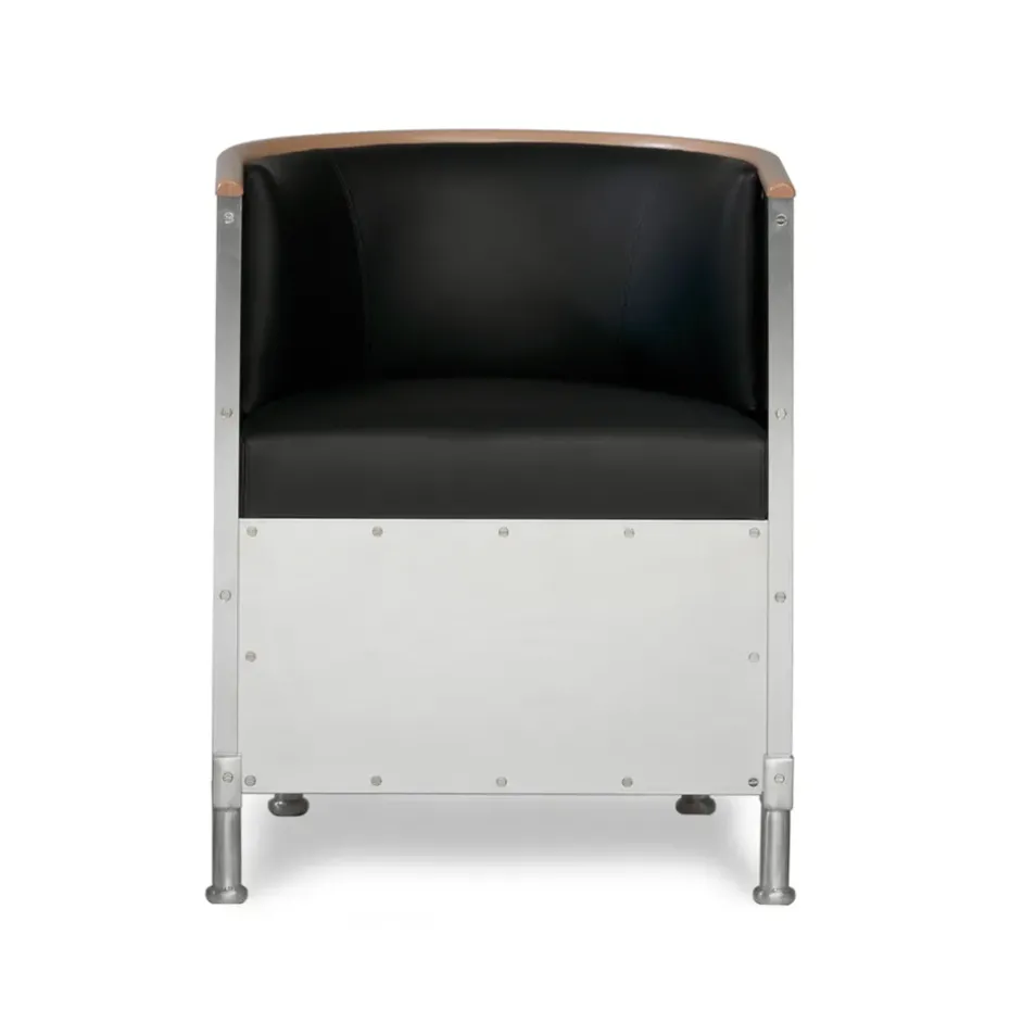 Fauteuil aluminium brossé mat, Cuir Tärnsjö noir-noyer