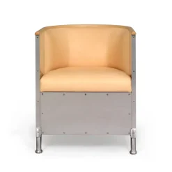 Fauteuil aluminium brossé mat, Cuir Tärnsjö naturel-bordure en hêtre