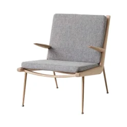 Fauteuil Boomerang HM2, Hallingdal 130 gris, chêne huilé blanc