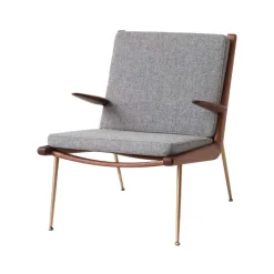 Fauteuil Boomerang HM2, Hallingdal 130 gris, noyer huilé