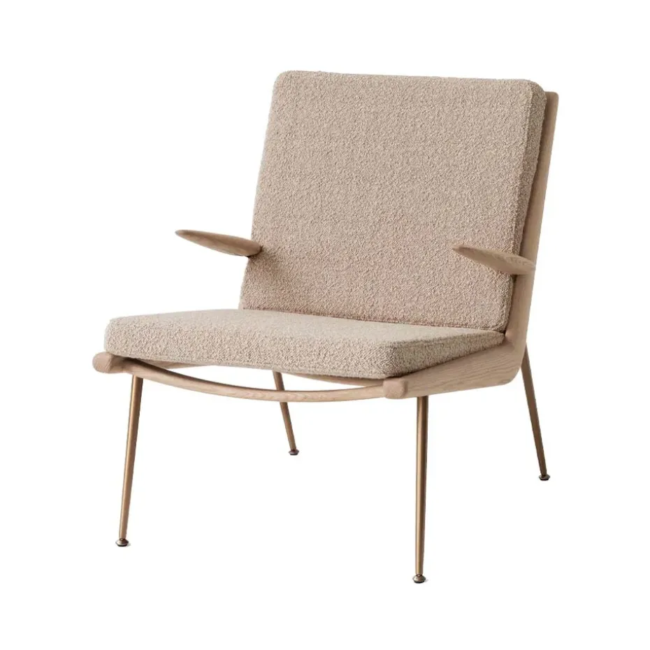 Fauteuil Boomerang HM2, Karakorum 003 beige, chêne huilé blanc