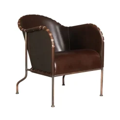 Fauteuil Bruno, Cuir pleine fleur 9208 brun cigare-piètement cuivré