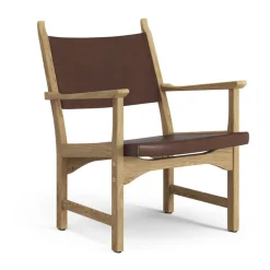 Fauteuil Caryngo, Chêne huilé-cuir brun rouge