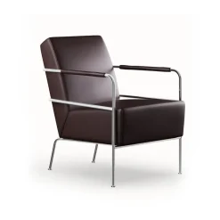 Fauteuil Cinema, Elmo Nordic cuir marron foncé - base en chrome