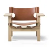 Fauteuil Den spanske stol, Cuir cognac-chêne clair huilé