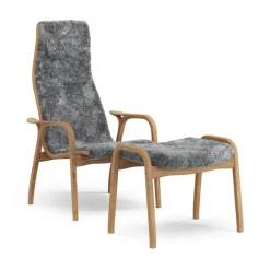 Fauteuil et repose-pieds Lamino chêne huilé/peau de mouton, Scandinavian Grey (gris)