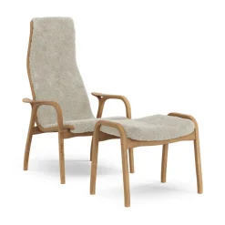 Fauteuil et repose-pieds Lamino chêne huilé/peau de mouton, Moonlight (beige)