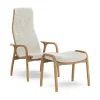 Fauteuil et repose-pieds Lamino chêne huilé/peau de mouton, Blanc cassé (blanc)