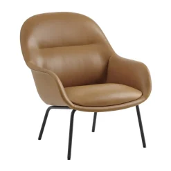 Fauteuil Fiber Lounge avec pieds en acier, Refine leather cognac-black