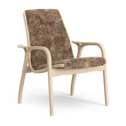 Fauteuil Laminett hêtre laqué/peau de mouton, Sahara (marron nougat)