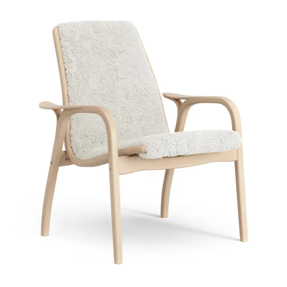 Fauteuil Laminett hêtre laqué/peau de mouton, Offwhite (blanc)